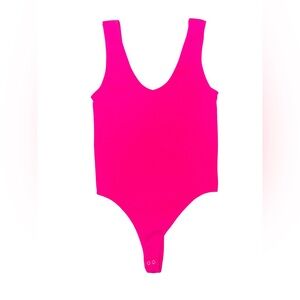 Scoop-Neck Ribbed Bodysuit in Hot Pink